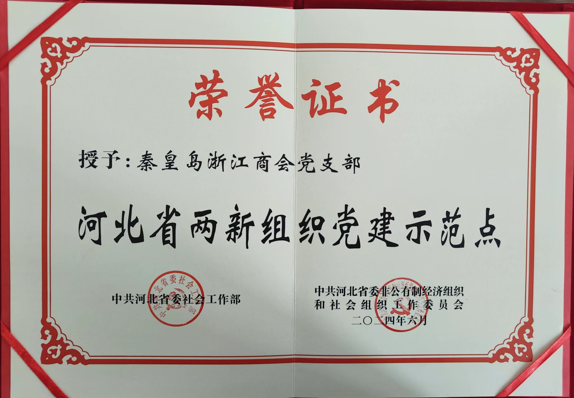 【喜报】秦皇岛浙江商会党支部荣获“河北省两新组织党建示范点”